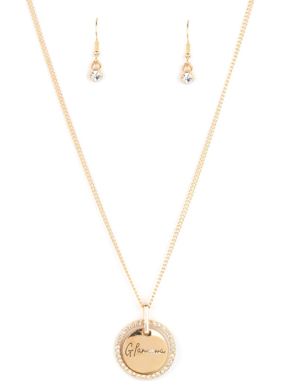 Paparazzi "Glam-Ma" Gold Necklace and Earrings Set (NS278)